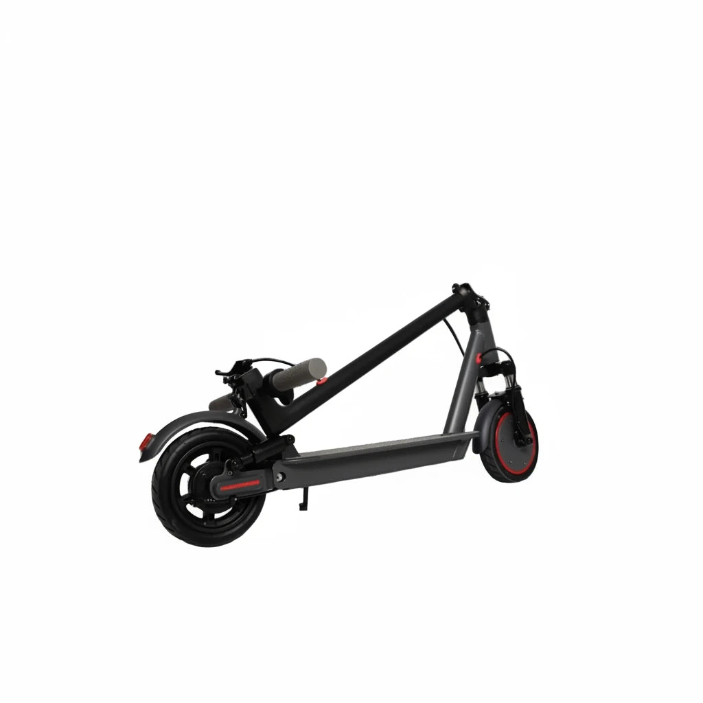 Black scooter with red accents on a white background