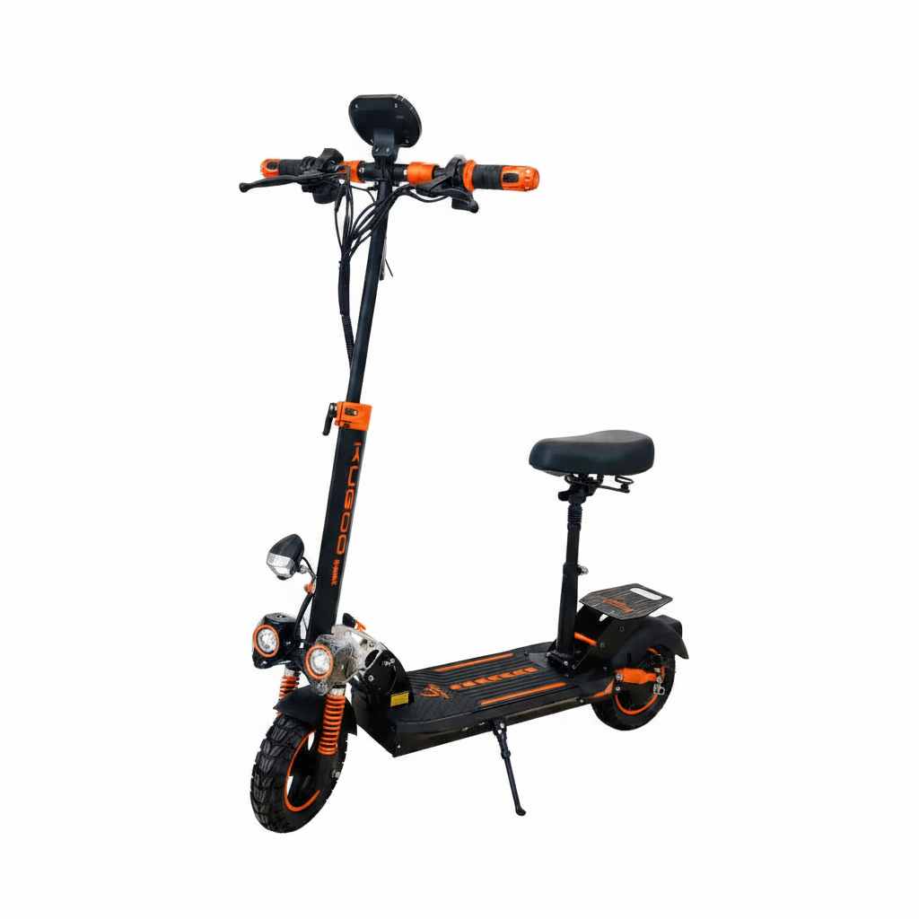 Black and orange electric scooter on a white background