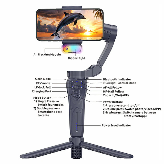 F12 Camera Stabilizer with Tripod, Face Tracking Gimbal