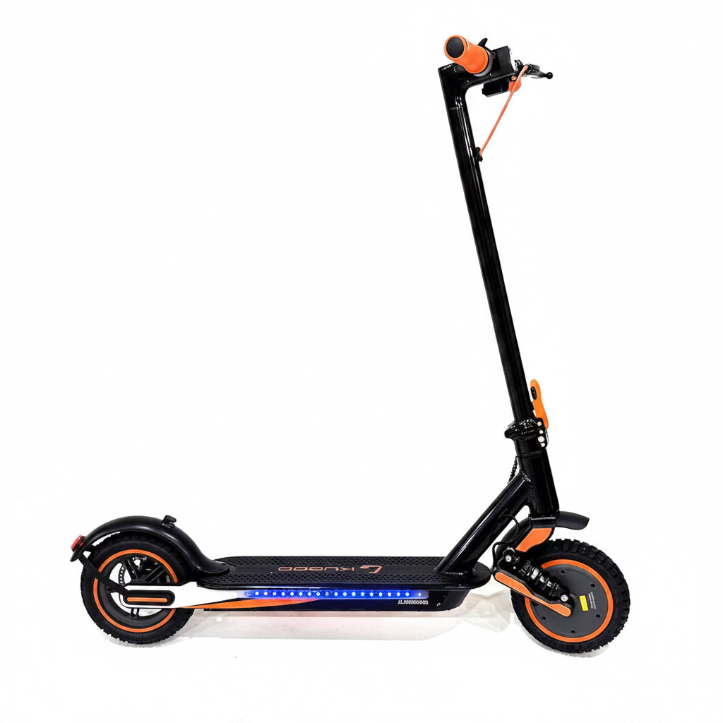Black and orange electric scooter on a white background